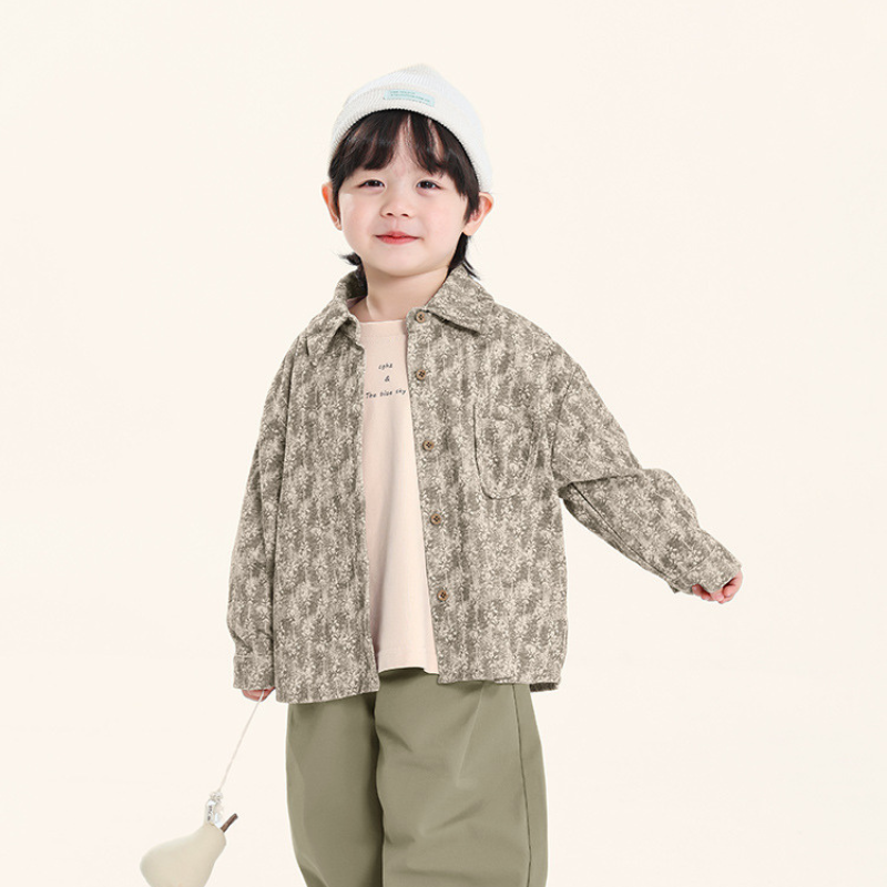 小花柄コーデュロイシャツ