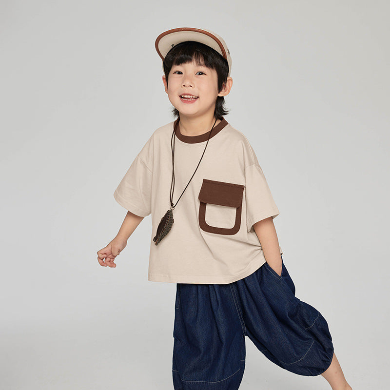 フロントポケット配色Tシャツ