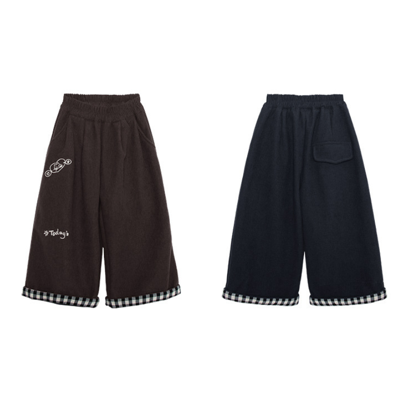 裾チェック裏ボアパンツ
