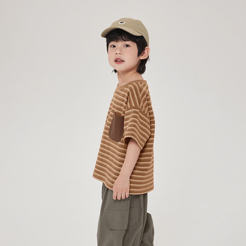 ボーダー柄配色ポケットTシャツ
