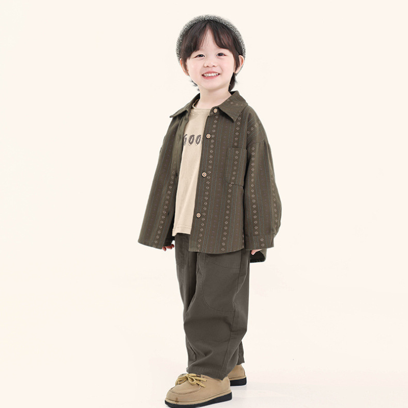 小花柄ジャカードストライプシャツ