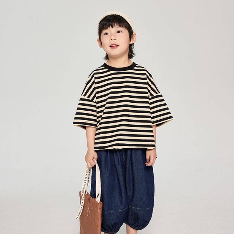 前後差ボーダーTシャツ