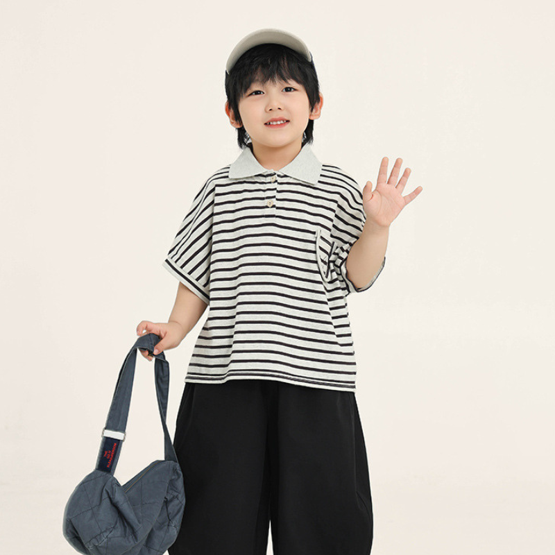襟付きボーダーTシャツ