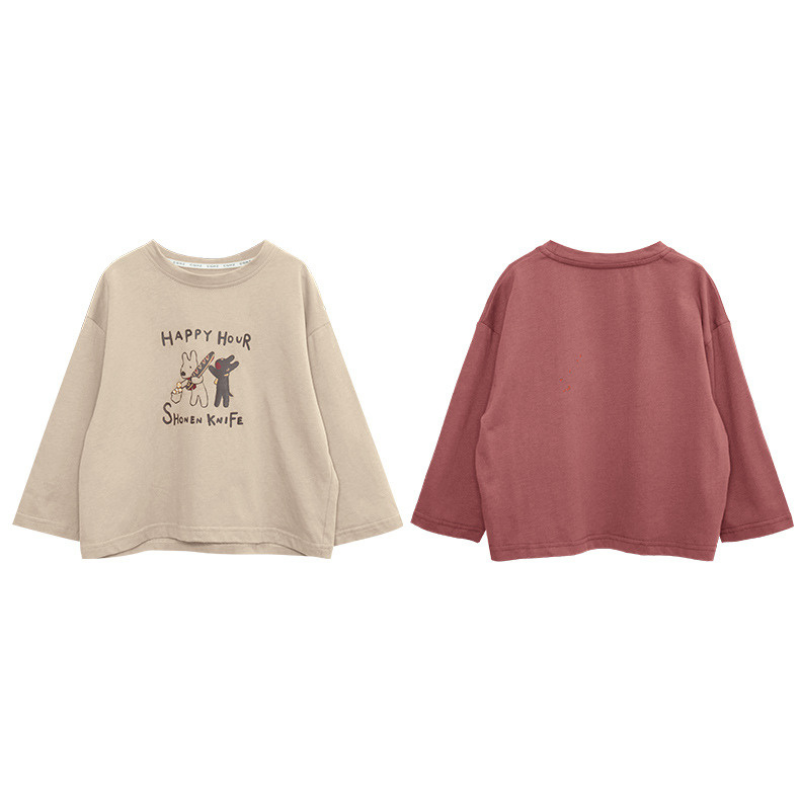 子犬プリント長袖Tシャツ