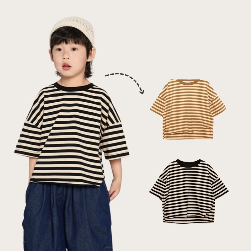 前後差ボーダーTシャツ