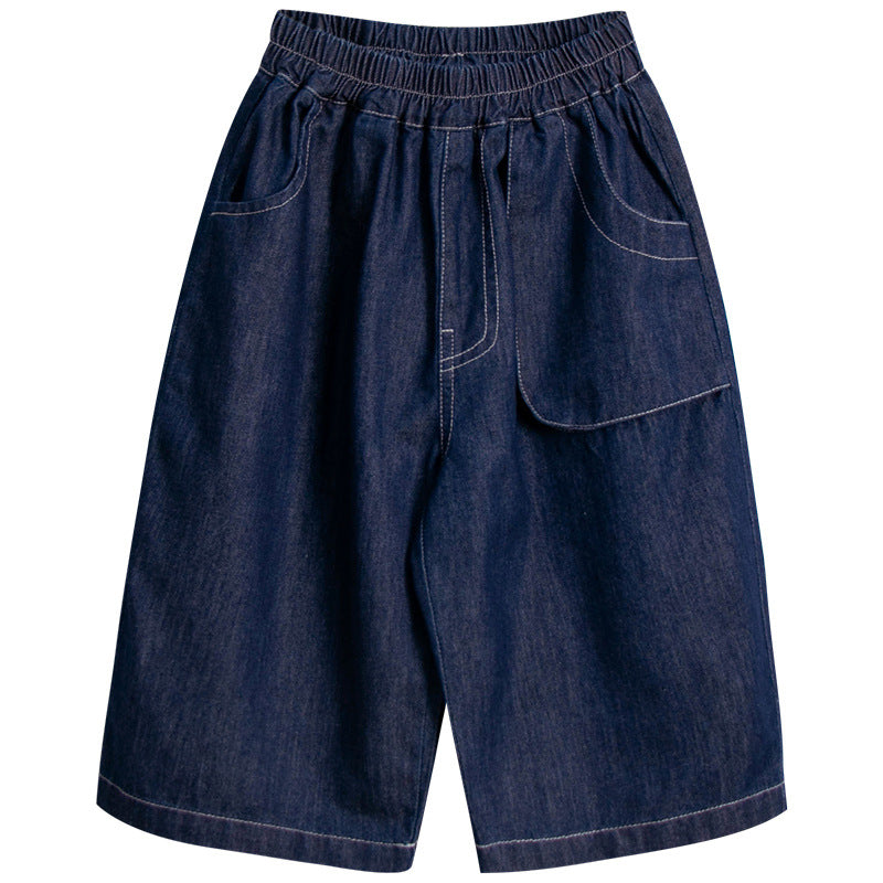 Straight denim pants with 3D pockets