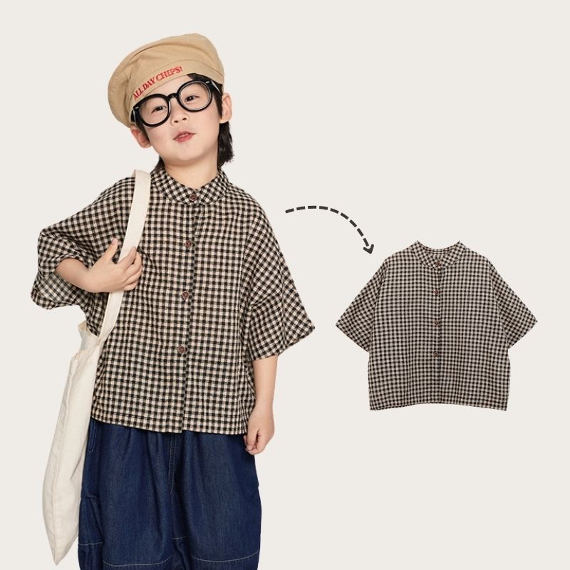 7分袖チェック柄シャツ