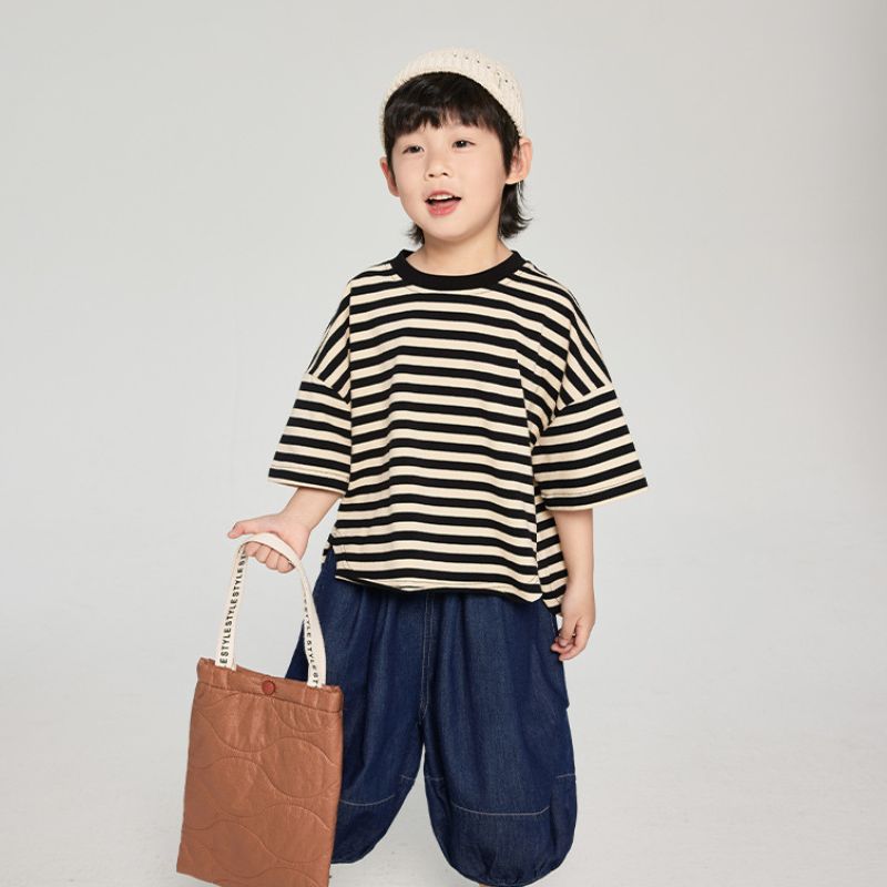 前後差ボーダーTシャツ
