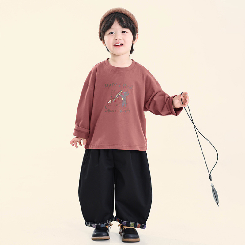 子犬プリント長袖Tシャツ
