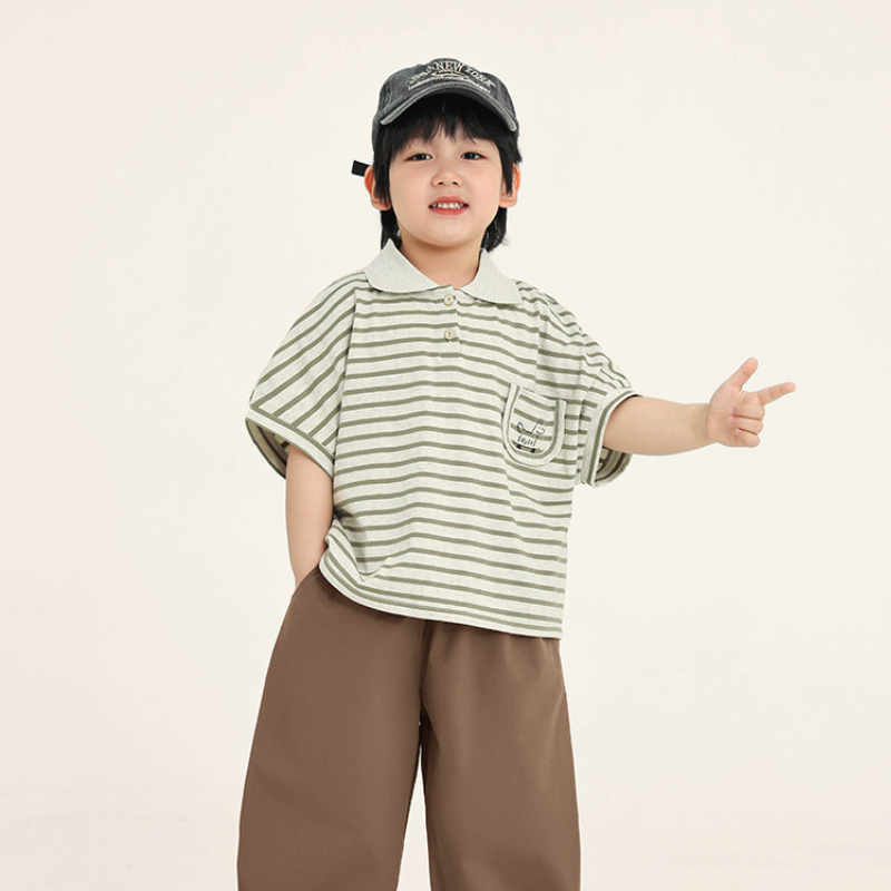 襟付きボーダーTシャツ