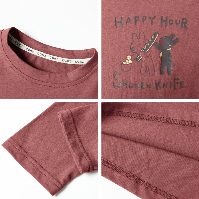 子犬プリント長袖Tシャツ
