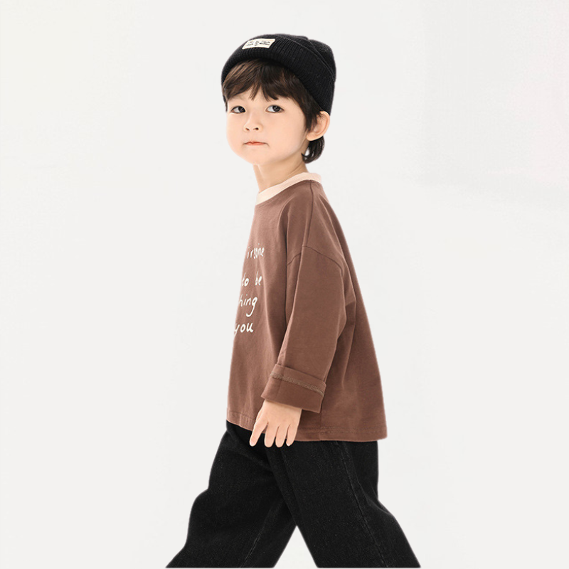 襟配色長袖Tシャツ