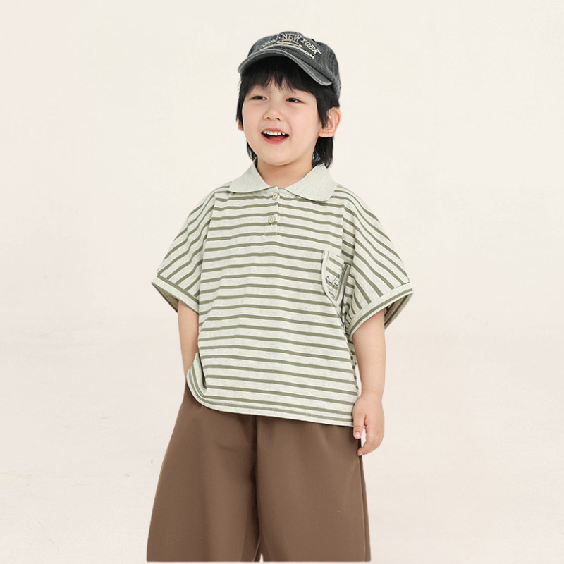襟付きボーダーTシャツ
