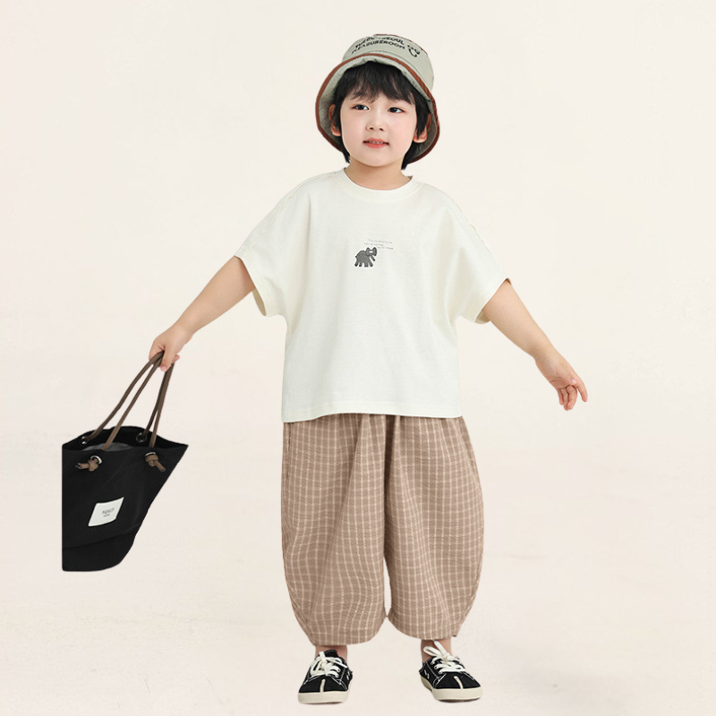 七分丈格子柄バルーンパンツ