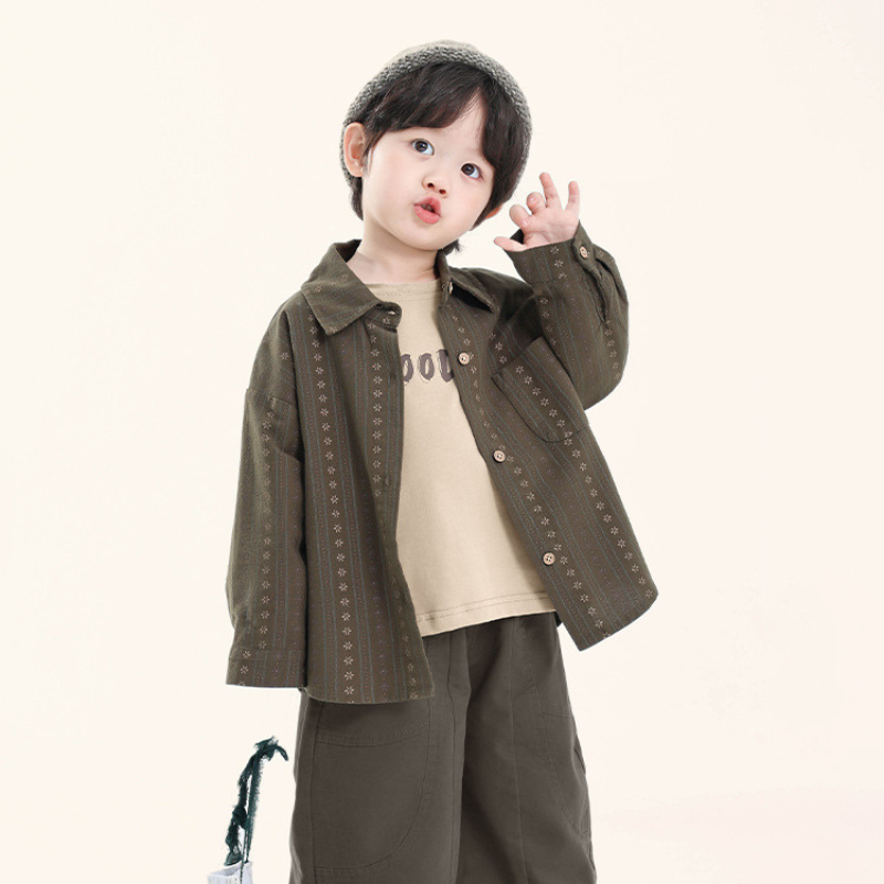 小花柄ジャカードストライプシャツ