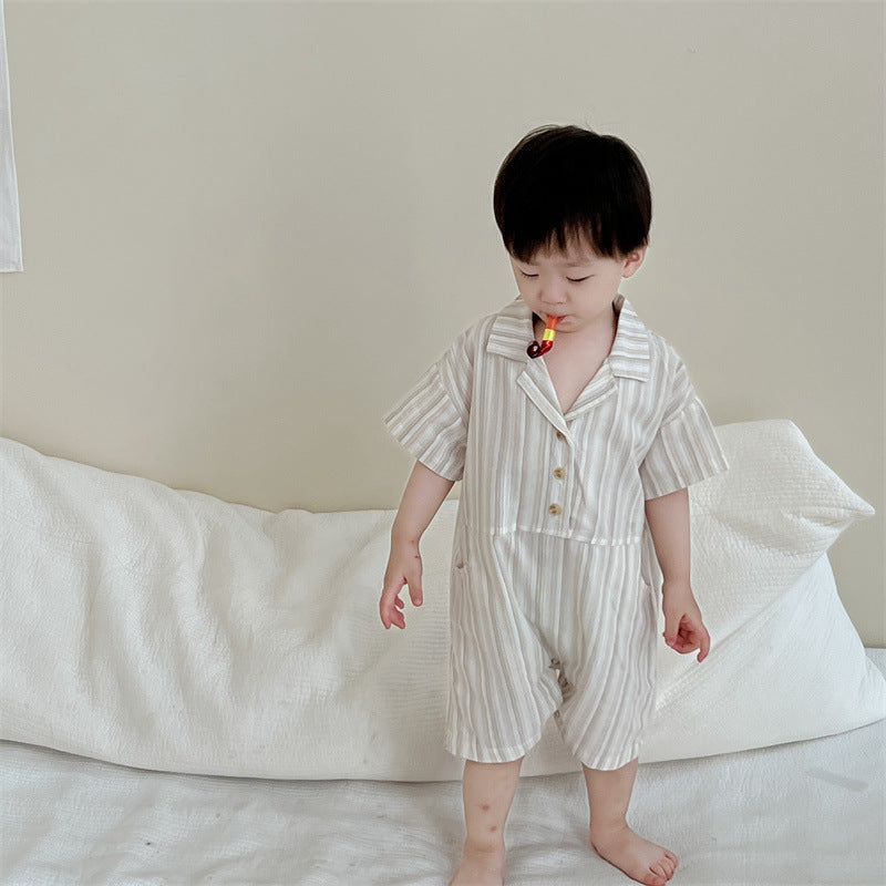 ストラップ柄シャツカバーオール