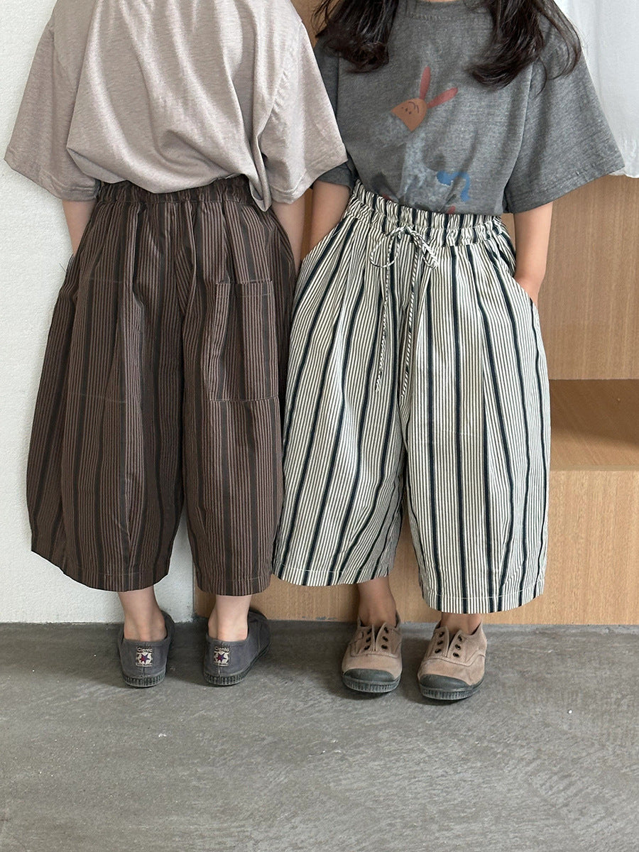 ストライプ七分ワイドパンツ