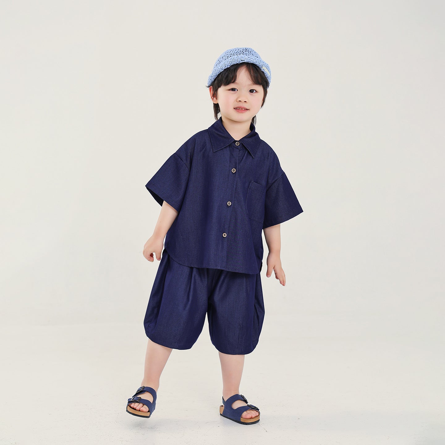 デニム風半袖シャツ＆ショートパンツ2点セット