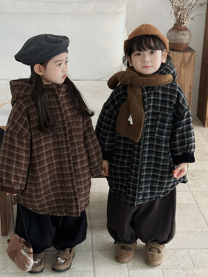 チェック厚手ロング丈コート