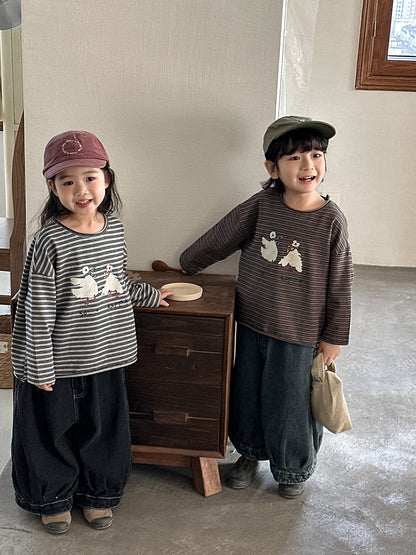 ガチョウプリントボーダーTシャツ