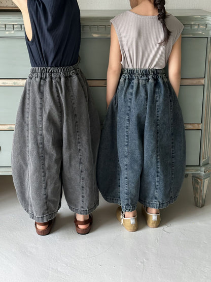 薄手デニムカーブドワイドパンツ