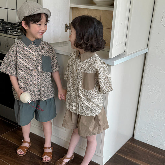ダイヤモンド柄半袖×ハーフパンツセット