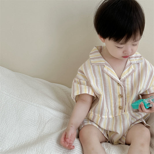 ストラップ柄シャツカバーオール