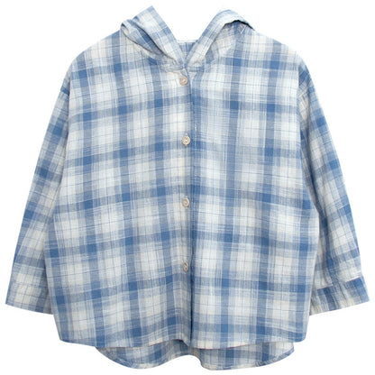 綿100%フード付きチェックシャツ