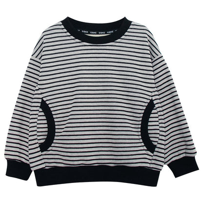 裏ボアボーダー柄プルオーバー