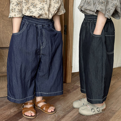 薄手ワイドデニムパンツ
