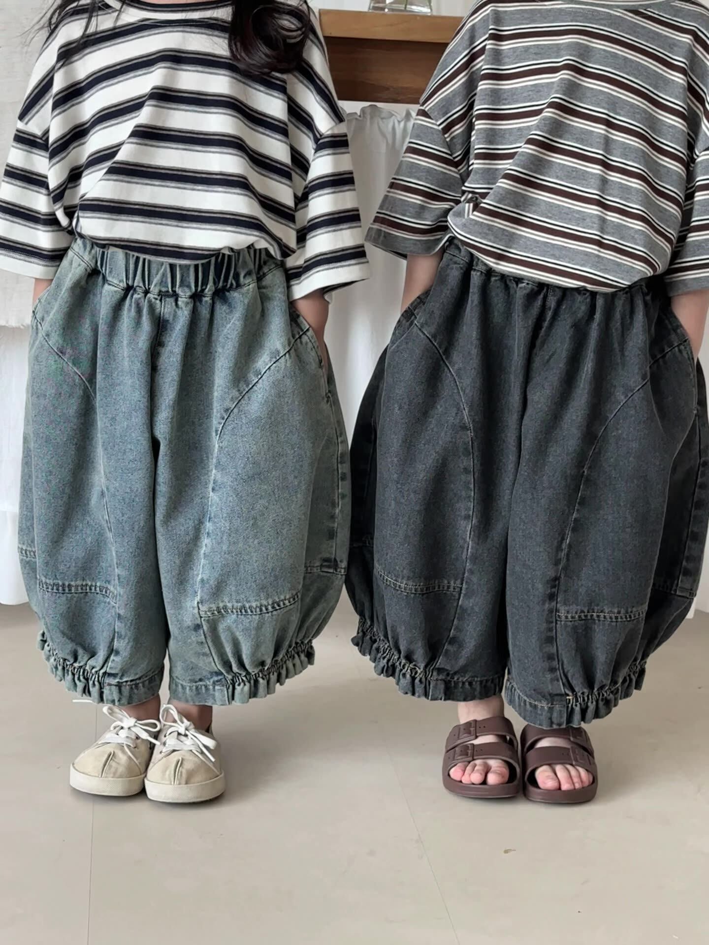 裾ギャザーバルーンデニムパンツ