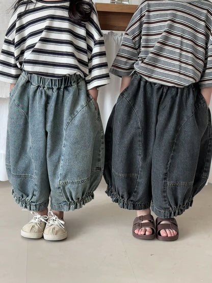 裾ギャザーバルーンデニムパンツ