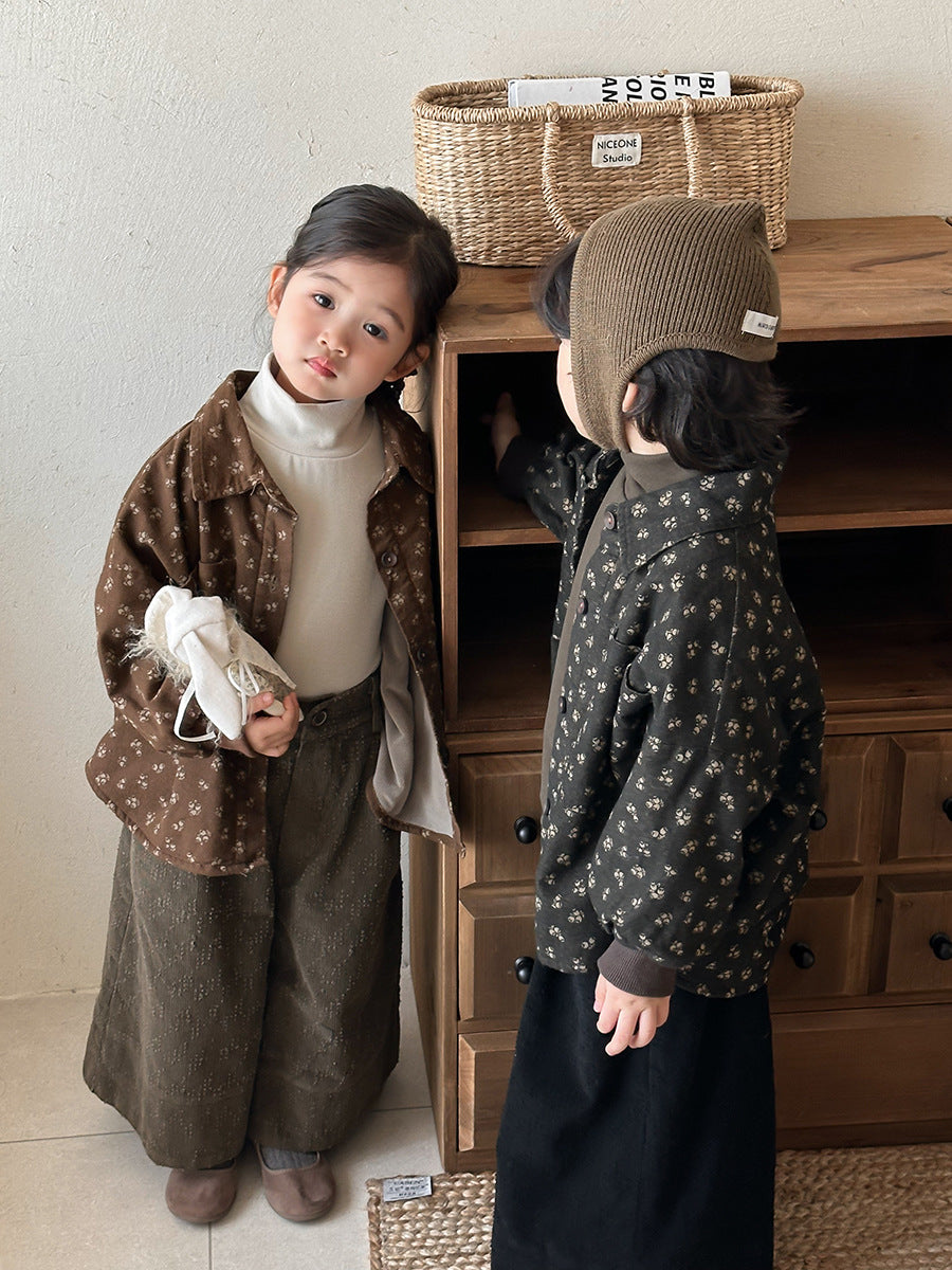 Small floral print fleece-lined shirt jacket