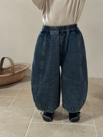コットン混切替デニムワイドパンツ