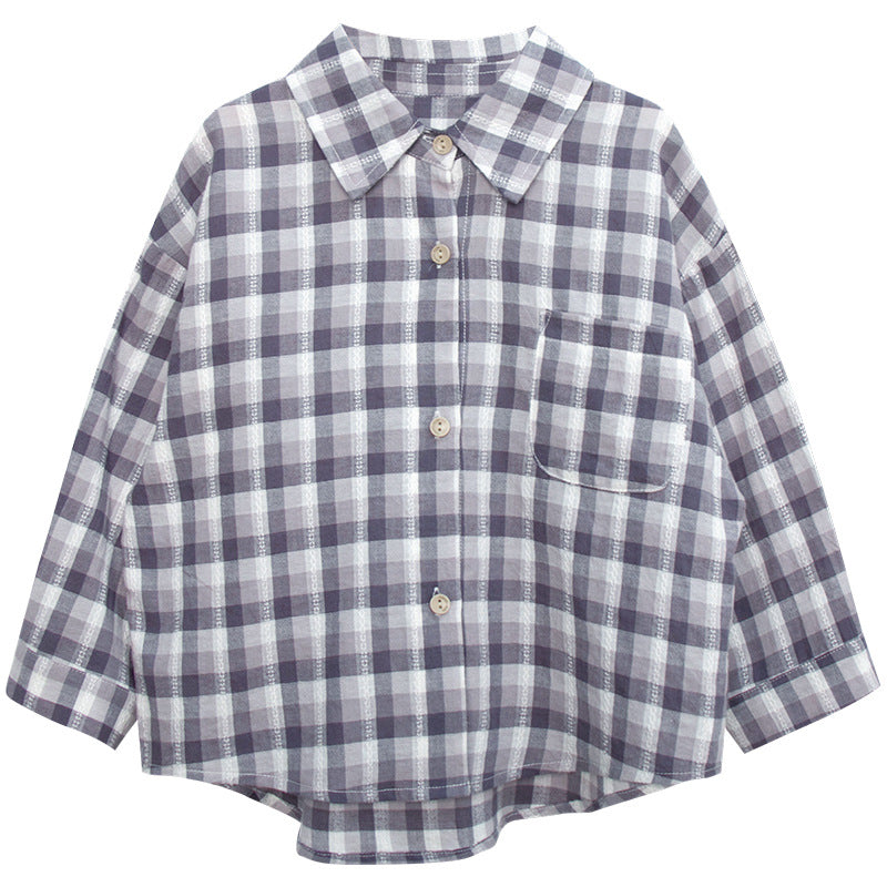 繊細凹凸縞模様チェックシャツ