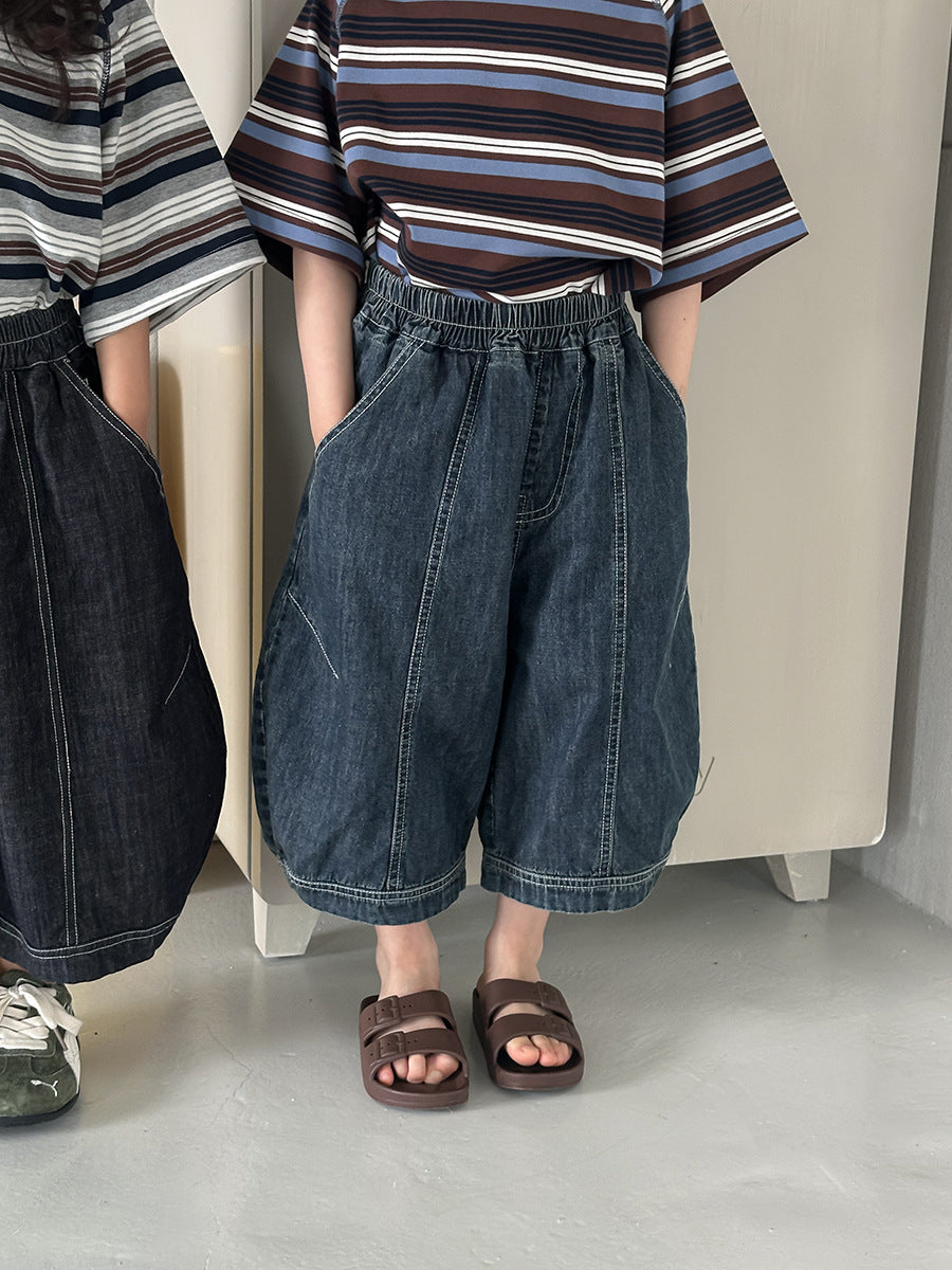 薄手ワイド七分デニムパンツ