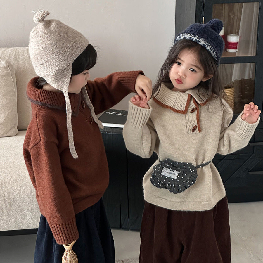 Diagonal front opening polo knit