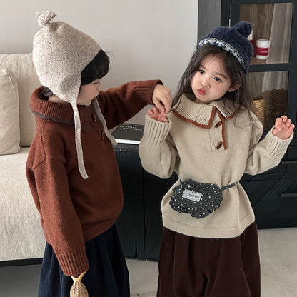 Diagonal front opening polo knit