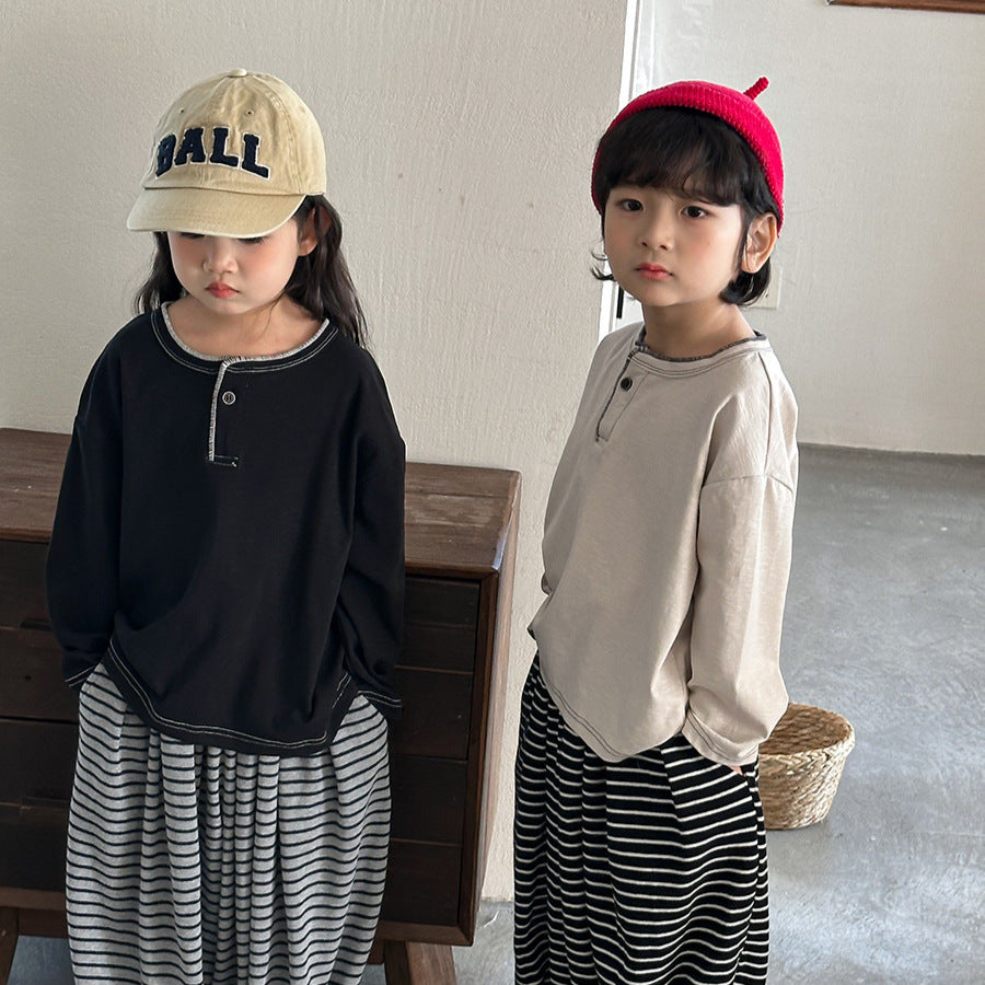 ヘンリーネック天竺棉Tシャツ