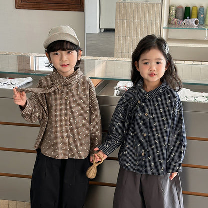 リーフ衿小花柄ブラウス