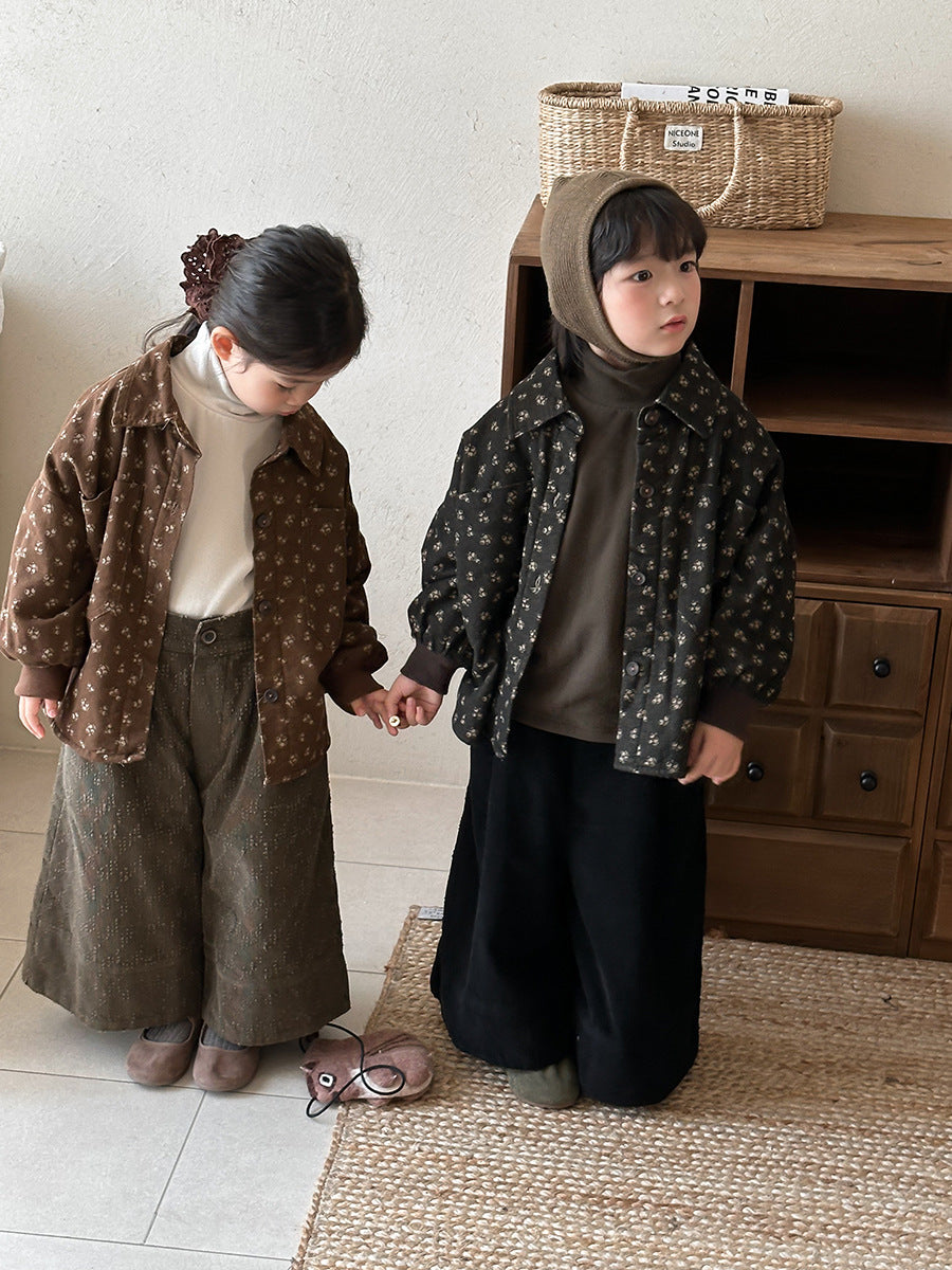 穴あき模様裏ボアコーデュロイパンツ