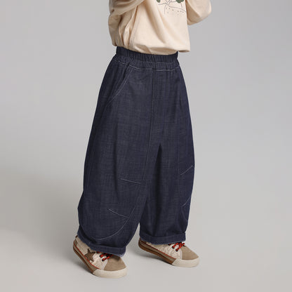 ステッチデザインデニム風ロングパンツ