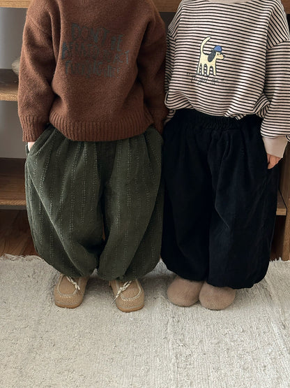 コーデュロイ裏ボアストライプパンツ
