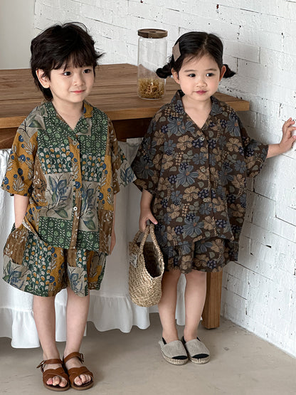 花総柄シャツとショートパンツ2点セット