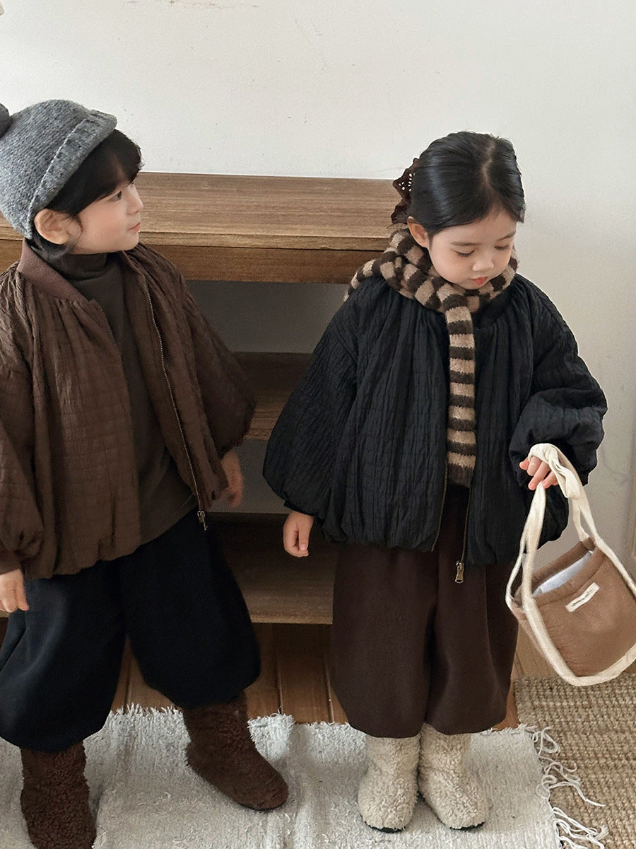 凹凸生地チェック柄中棉コート