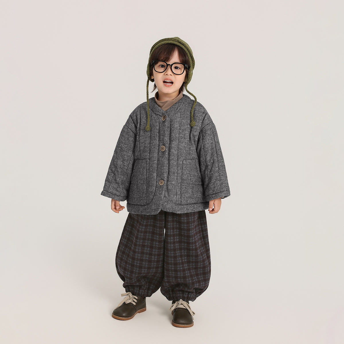 杢調キルティングノーカラージャケット