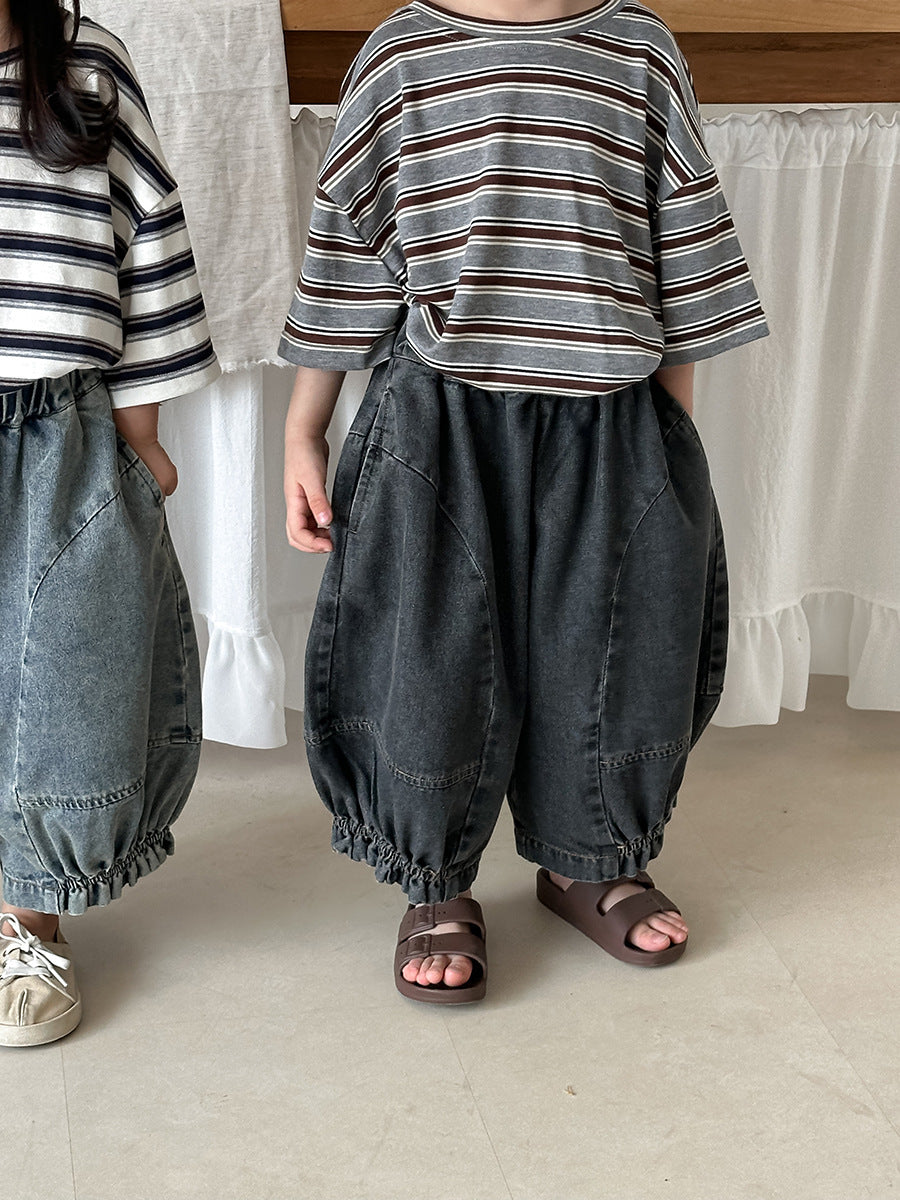 裾ギャザーバルーンデニムパンツ