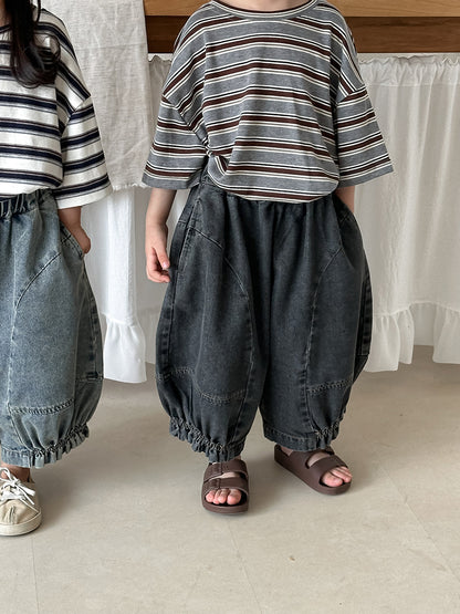 裾ギャザーバルーンデニムパンツ