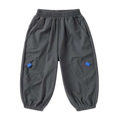 メッシュ切替ゴム裾ロングパンツ