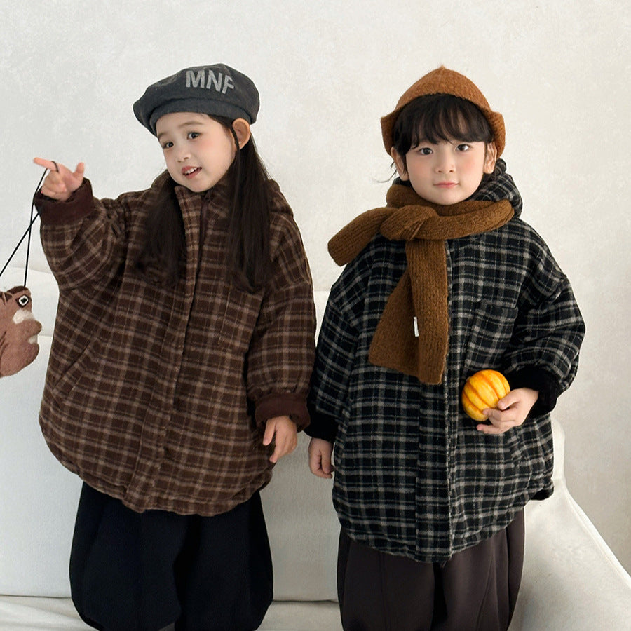 チェック厚手ロング丈コート